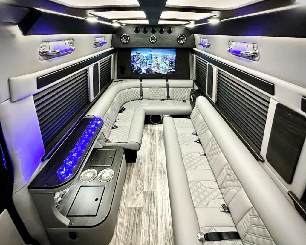 interior of mercedes-benz limo bus